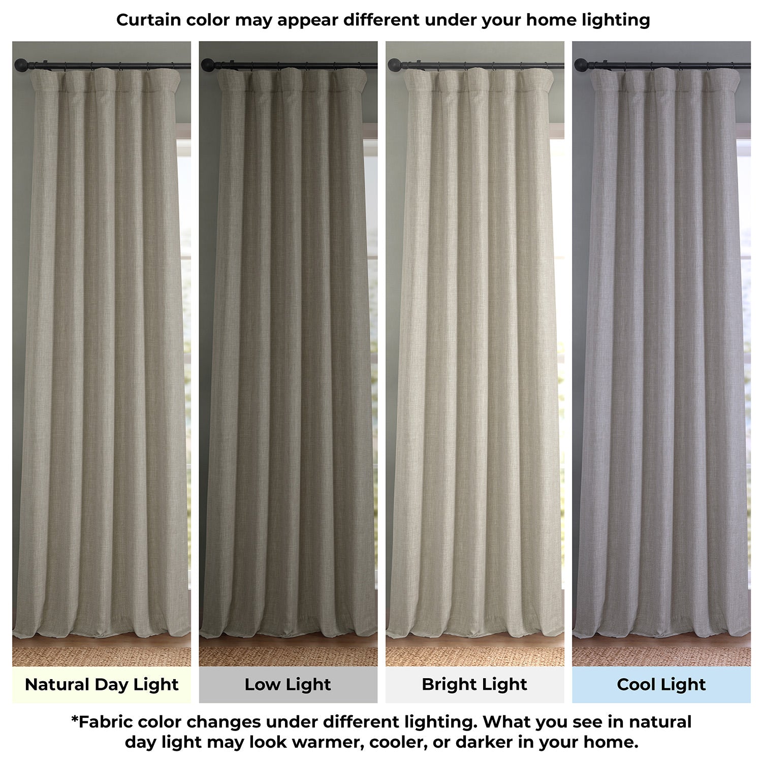 Oatmeal Extra Wide Textured Faux Linen Room Darkening Curtain