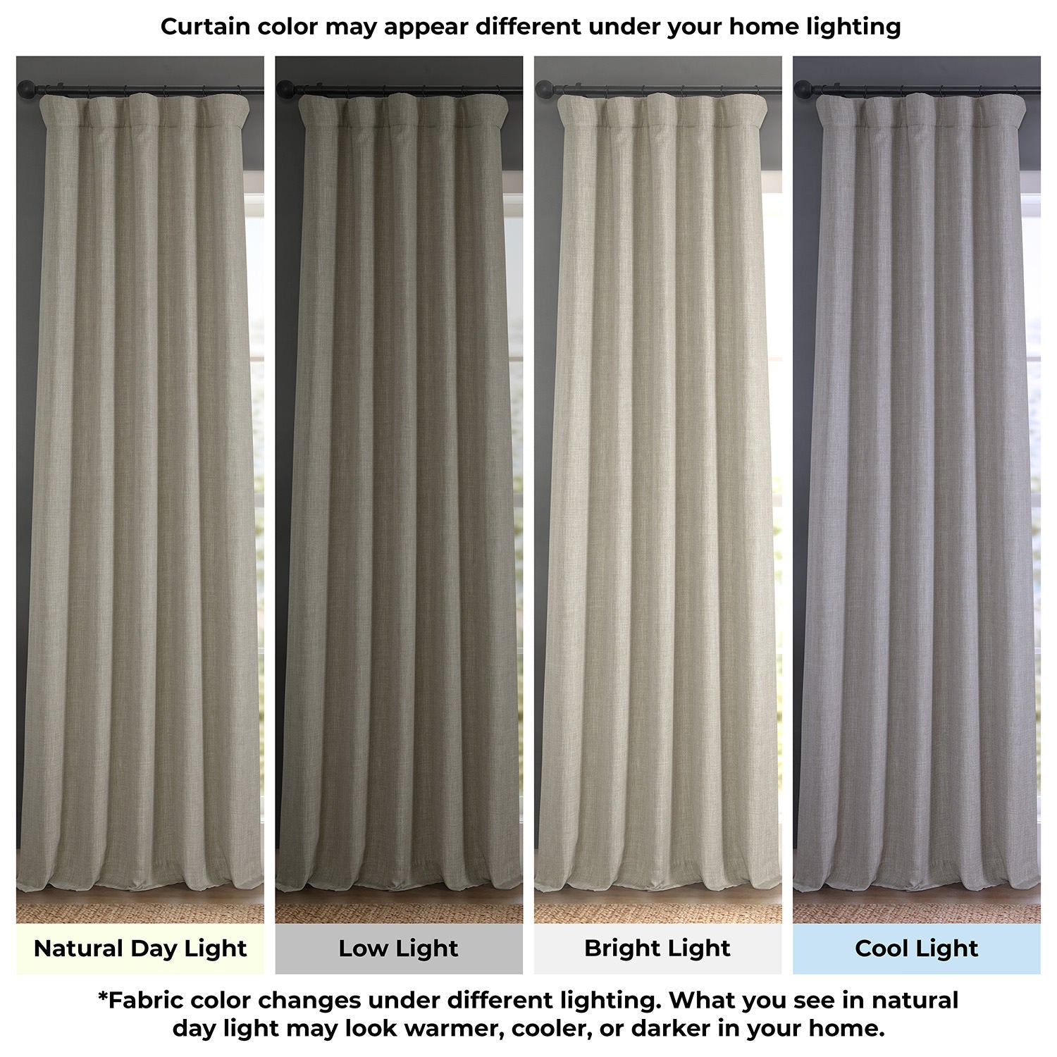 Oatmeal Extra Wide Textured Faux Linen Room Darkening Curtain