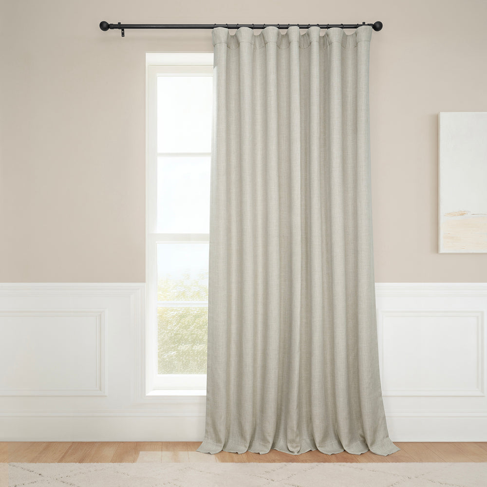 Oatmeal Extra Wide Textured Faux Linen Room Darkening Curtain
