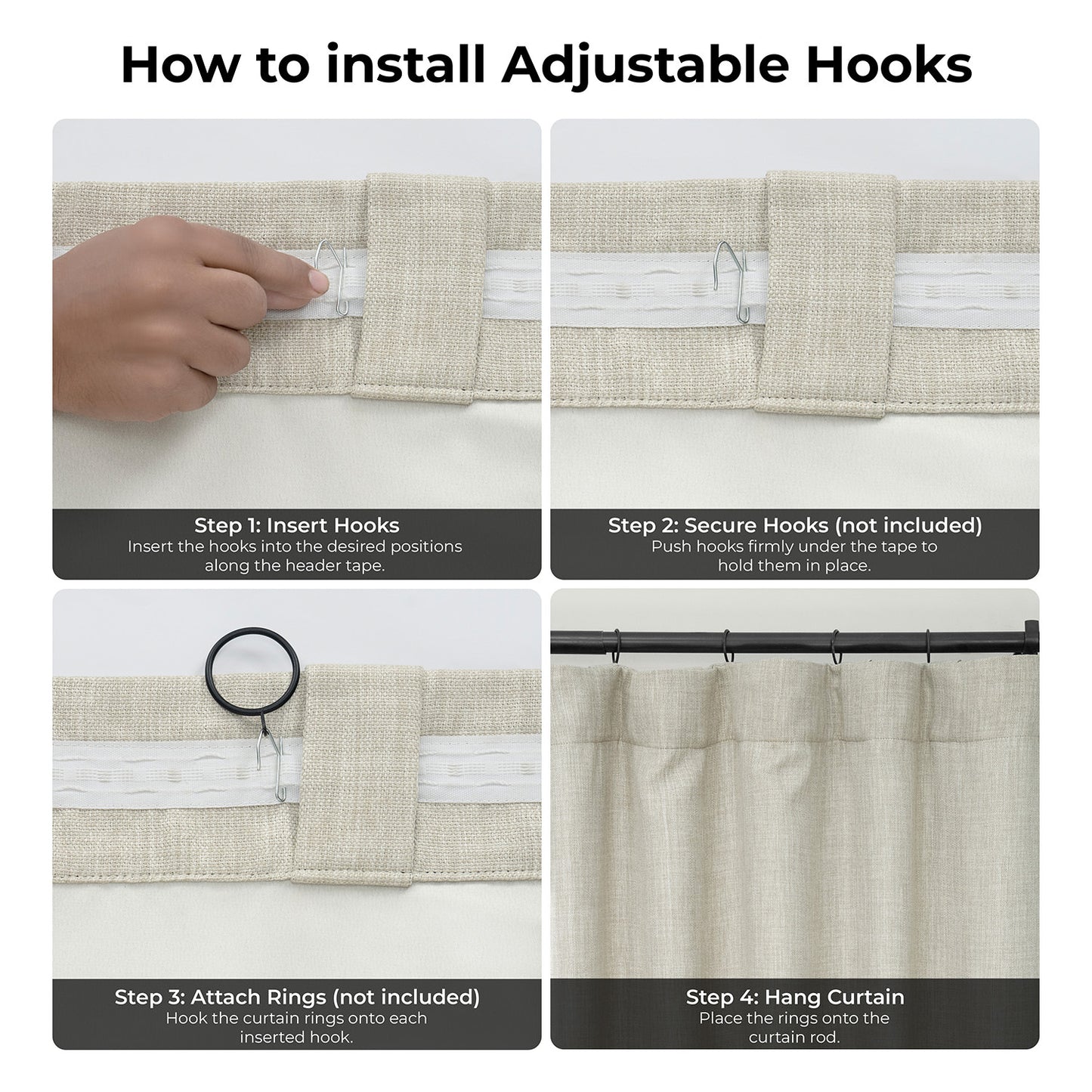 Oatmeal Extra Wide Textured Faux Linen Room Darkening Curtain