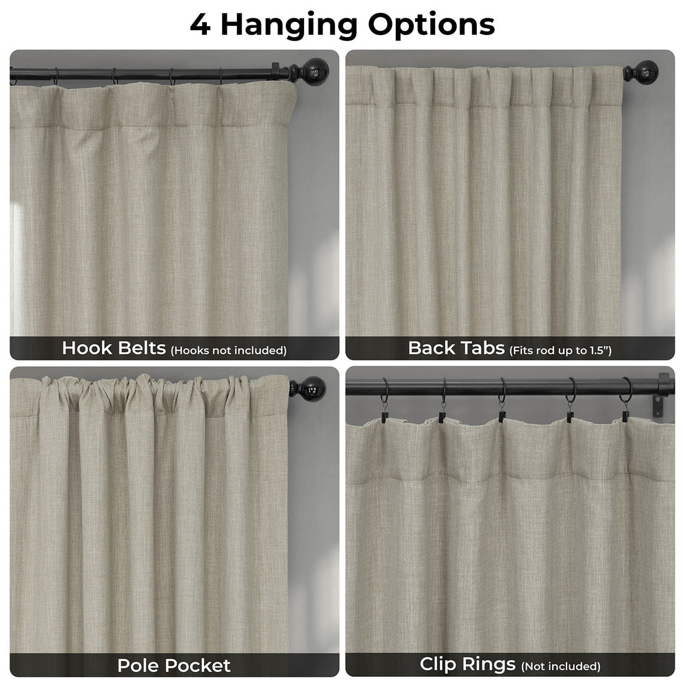 Oatmeal Extra Wide Textured Faux Linen Room Darkening Curtain