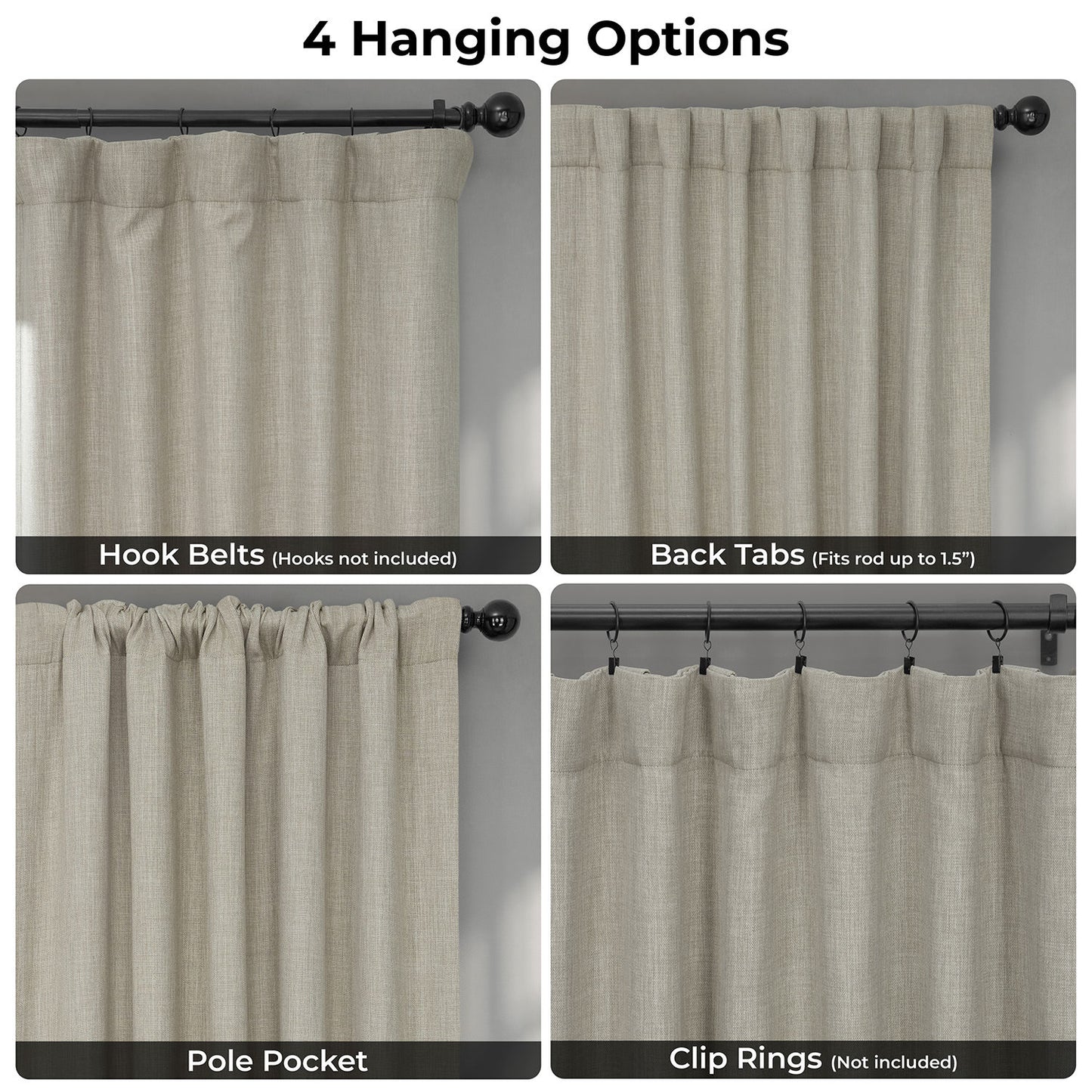 Oatmeal Extra Wide Textured Faux Linen Room Darkening Curtain