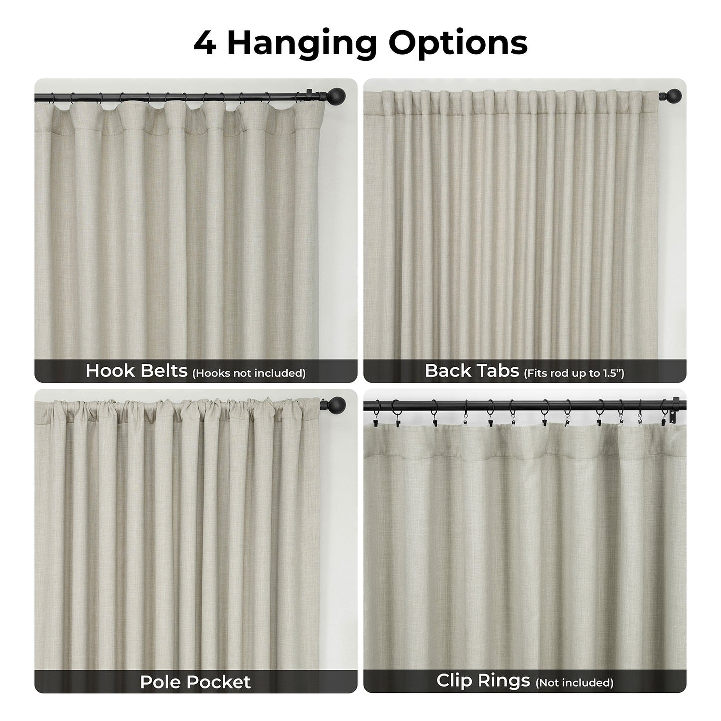 Oatmeal Extra Wide Textured Faux Linen Room Darkening Curtain