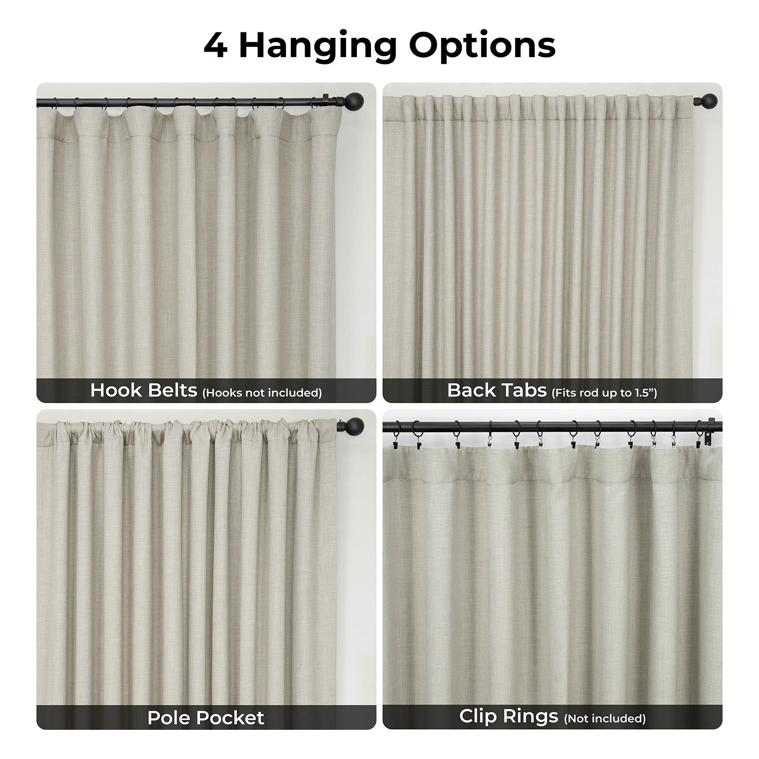 Oatmeal Extra Wide Textured Faux Linen Room Darkening Curtain