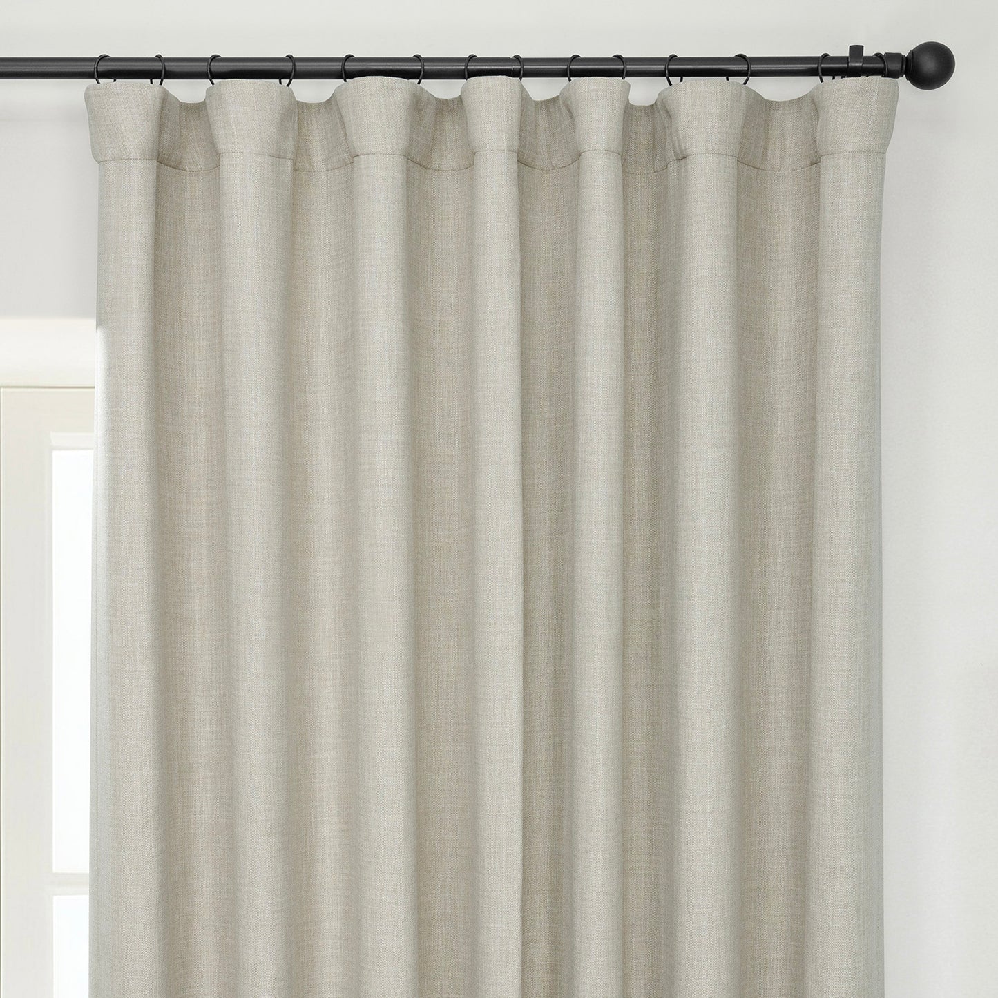 Oatmeal Extra Wide Textured Faux Linen Room Darkening Curtain