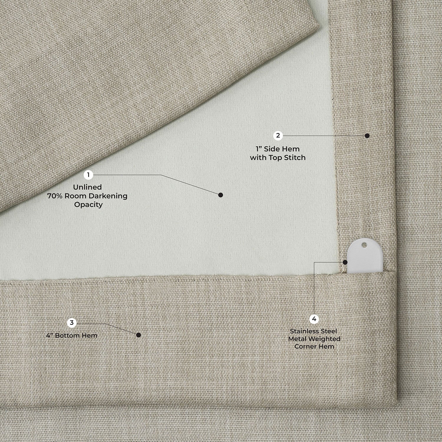 Oatmeal Extra Wide Textured Faux Linen Room Darkening Curtain