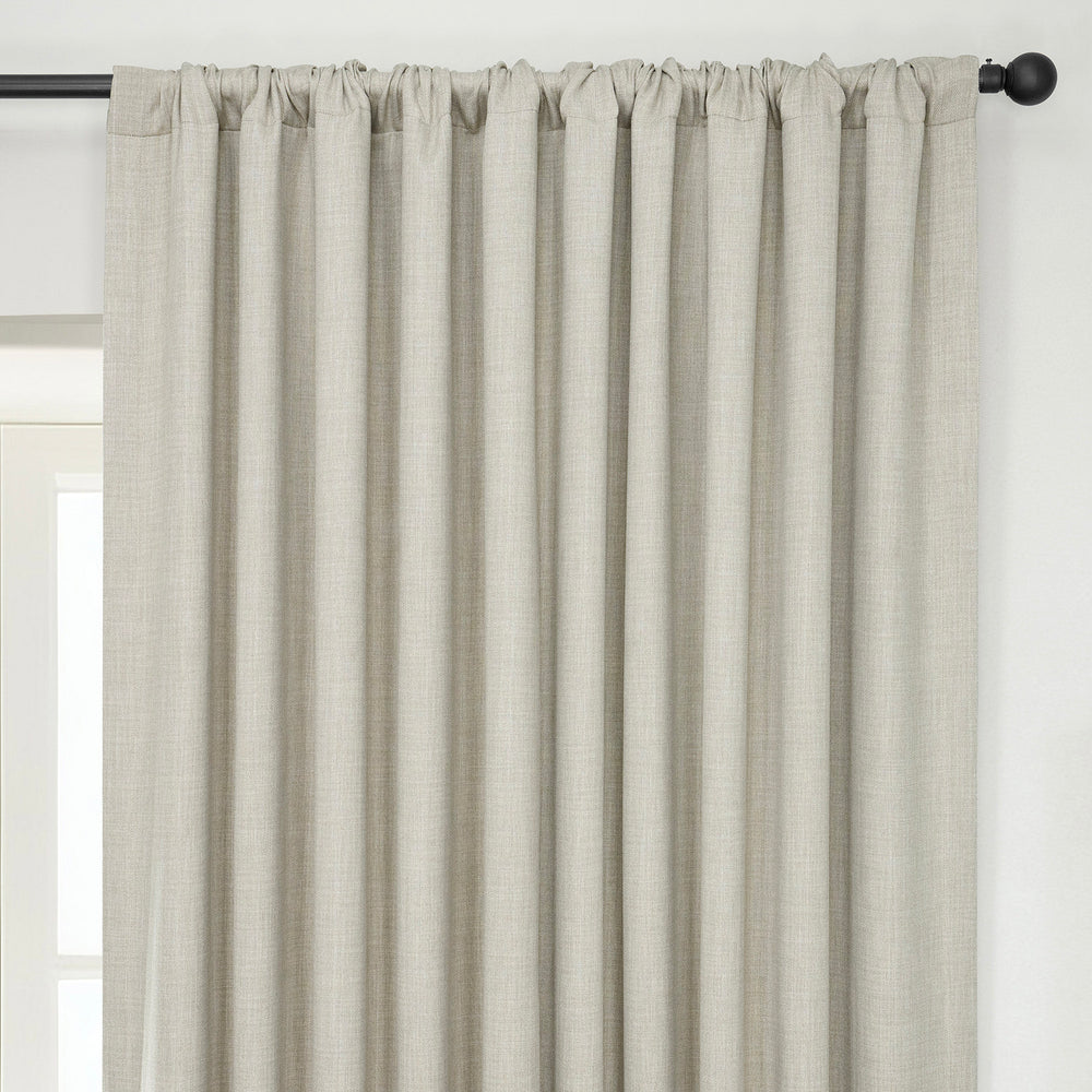 Oatmeal Extra Wide Textured Faux Linen Room Darkening Curtain