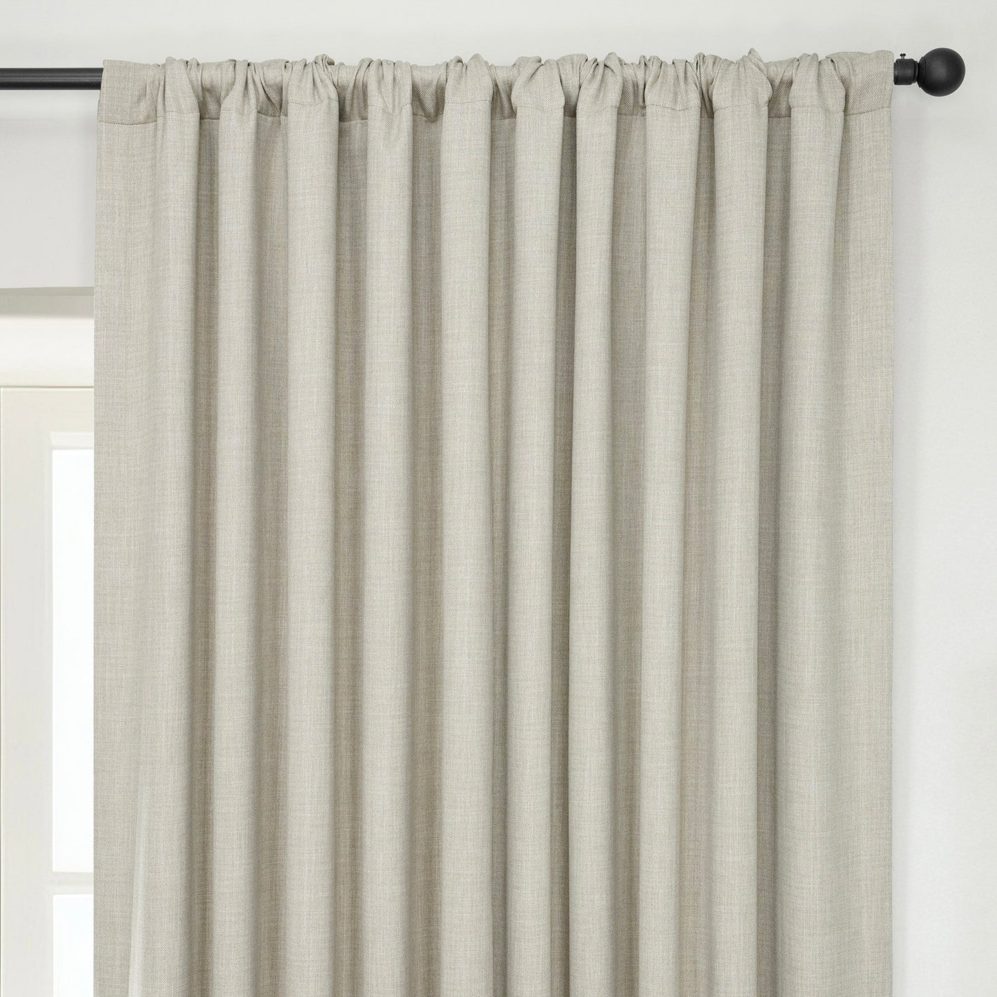 Oatmeal Extra Wide Textured Faux Linen Room Darkening Curtain
