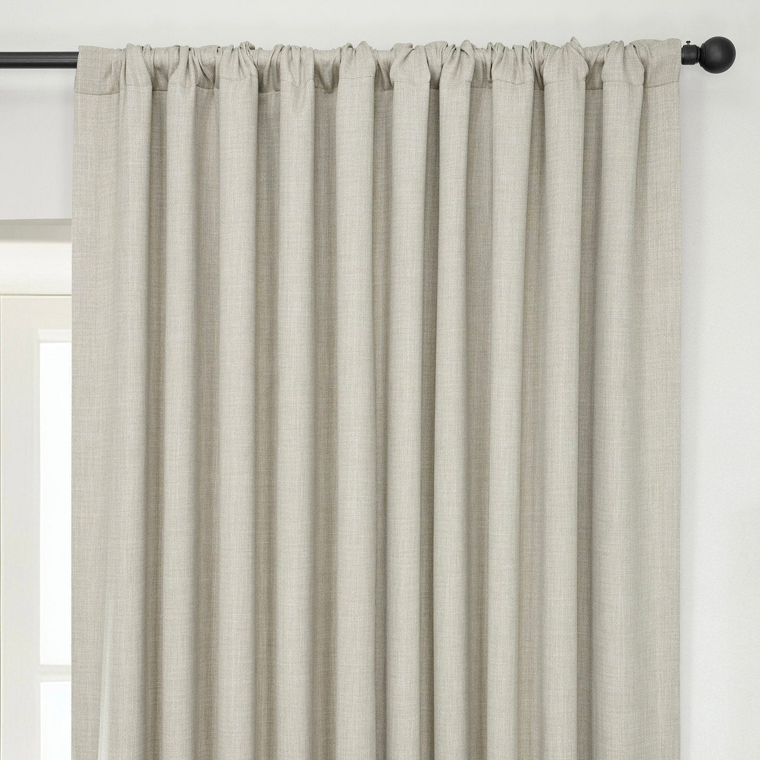 Oatmeal Extra Wide Textured Faux Linen Room Darkening Curtain