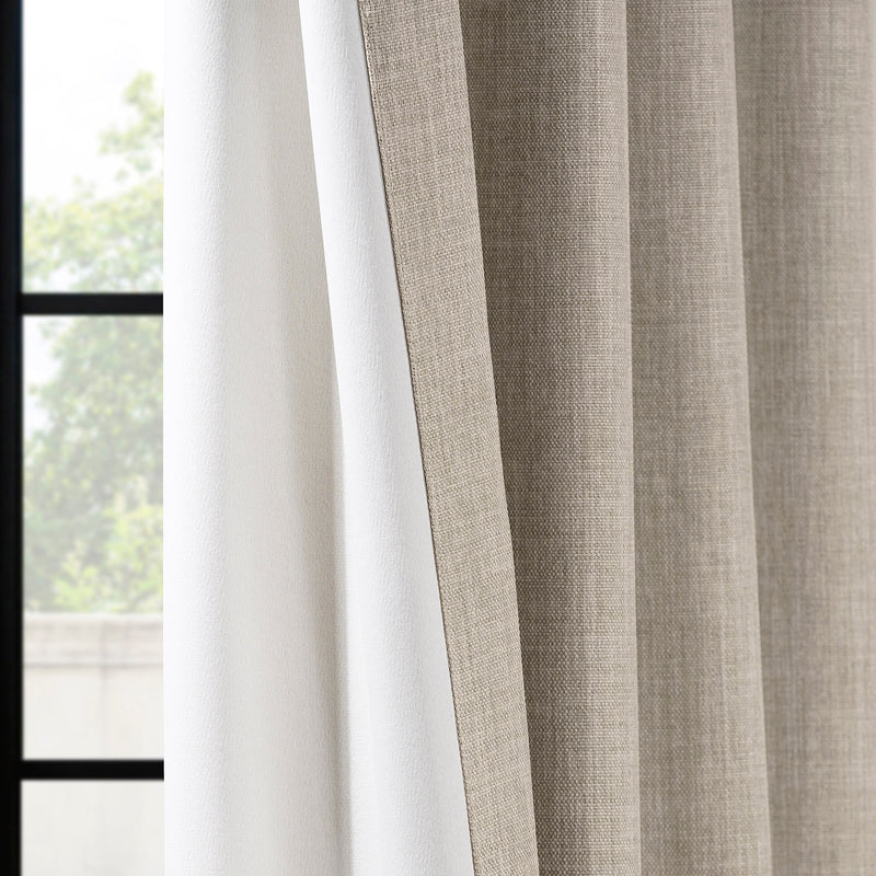 Oatmeal French Pleat Textured Faux Linen Room Darkening Curtain