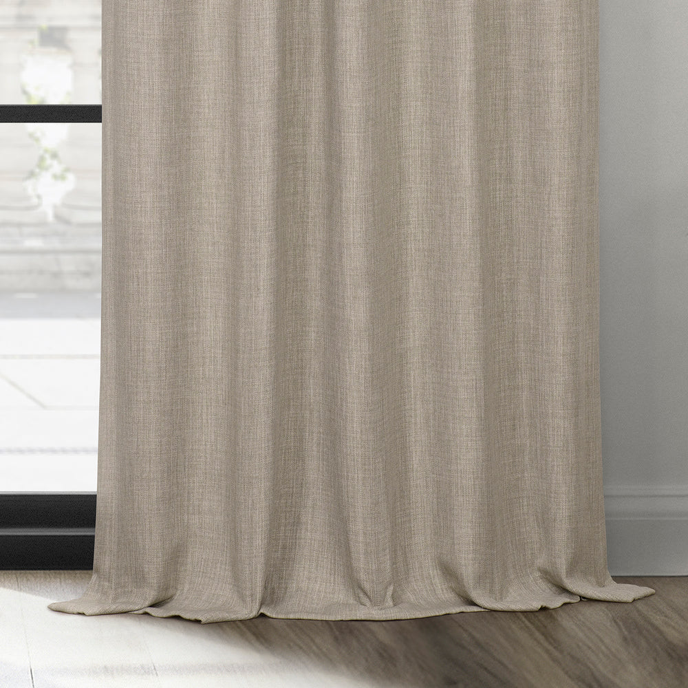 Oatmeal French Pleat Textured Faux Linen Room Darkening Curtain