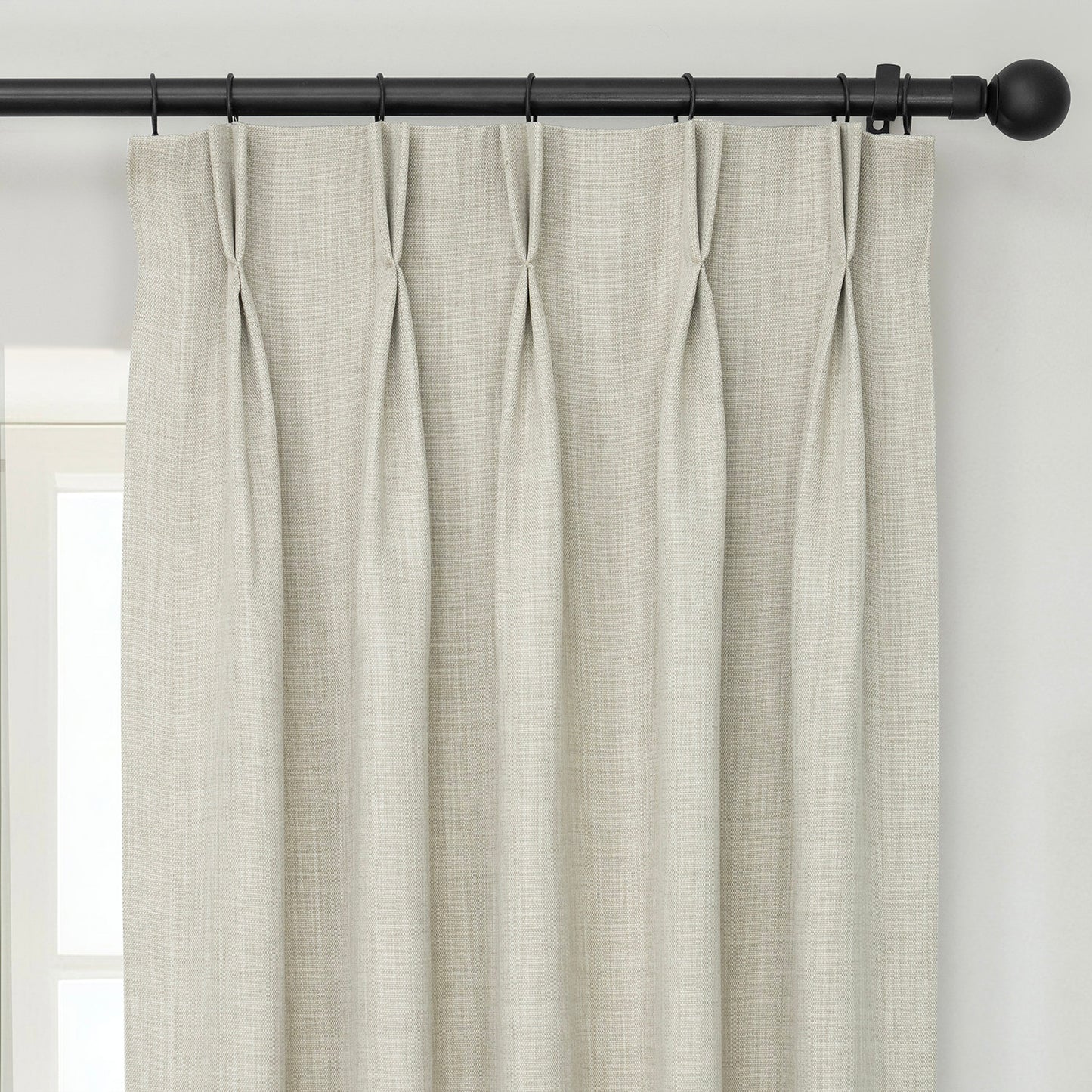 Oatmeal French Pleat Textured Faux Linen Room Darkening Curtain