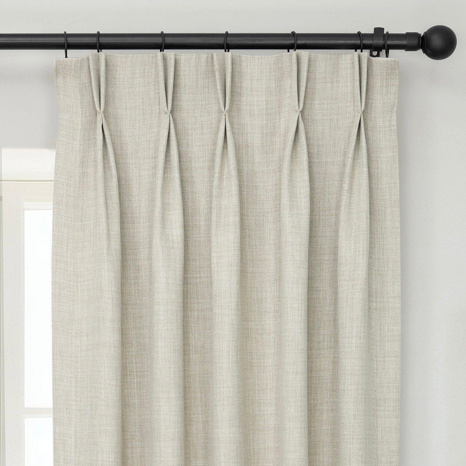 Oatmeal French Pleat Textured Faux Linen Room Darkening Curtain