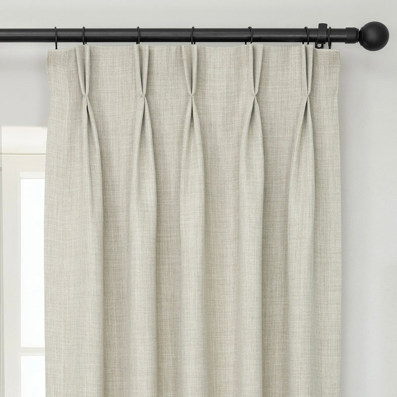 Oatmeal French Pleat Textured Faux Linen Room Darkening Curtain