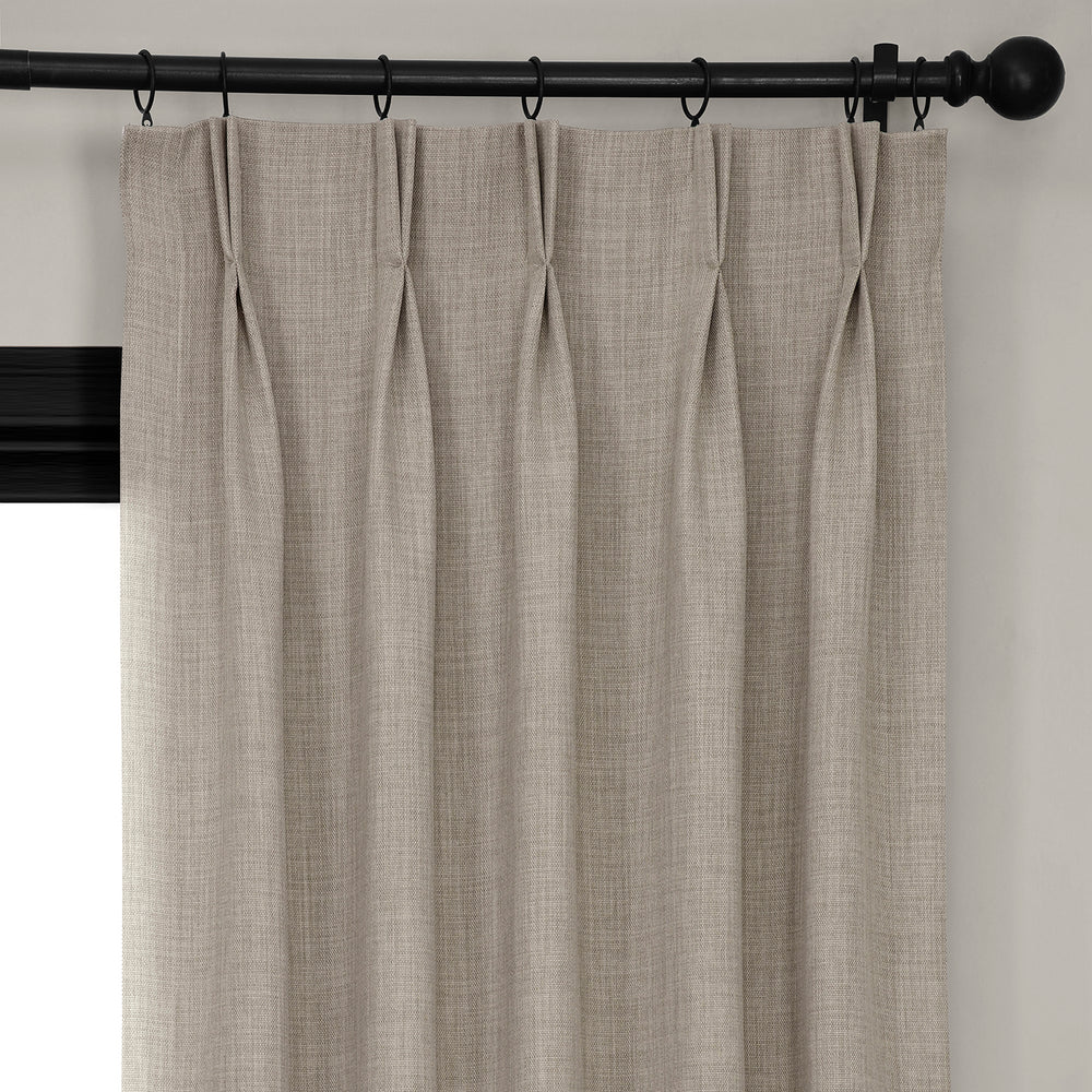 Oatmeal French Pleat Textured Faux Linen Room Darkening Curtain