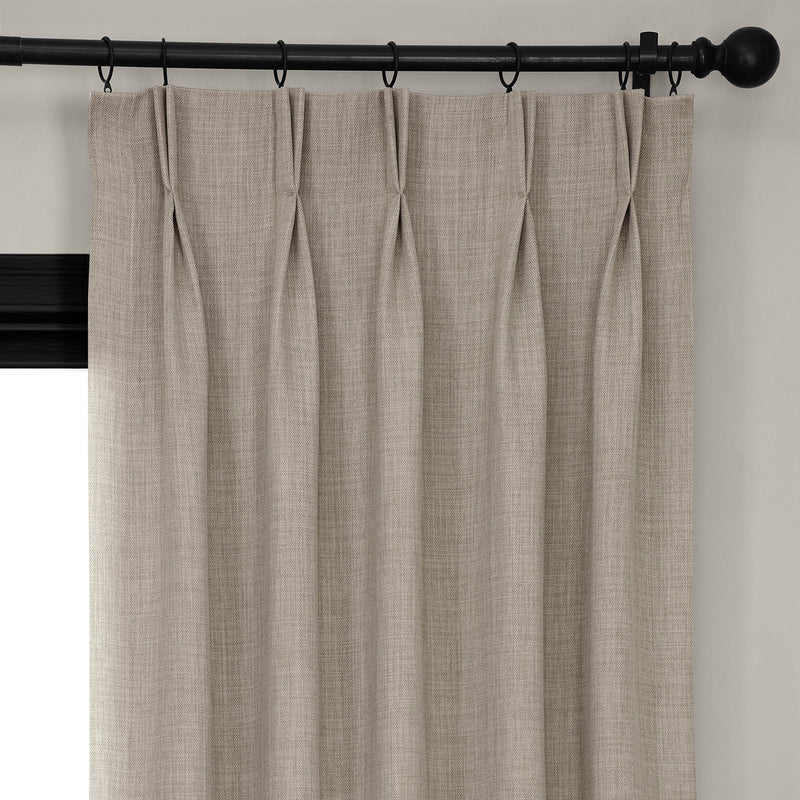 Oatmeal French Pleat Textured Faux Linen Room Darkening Curtain
