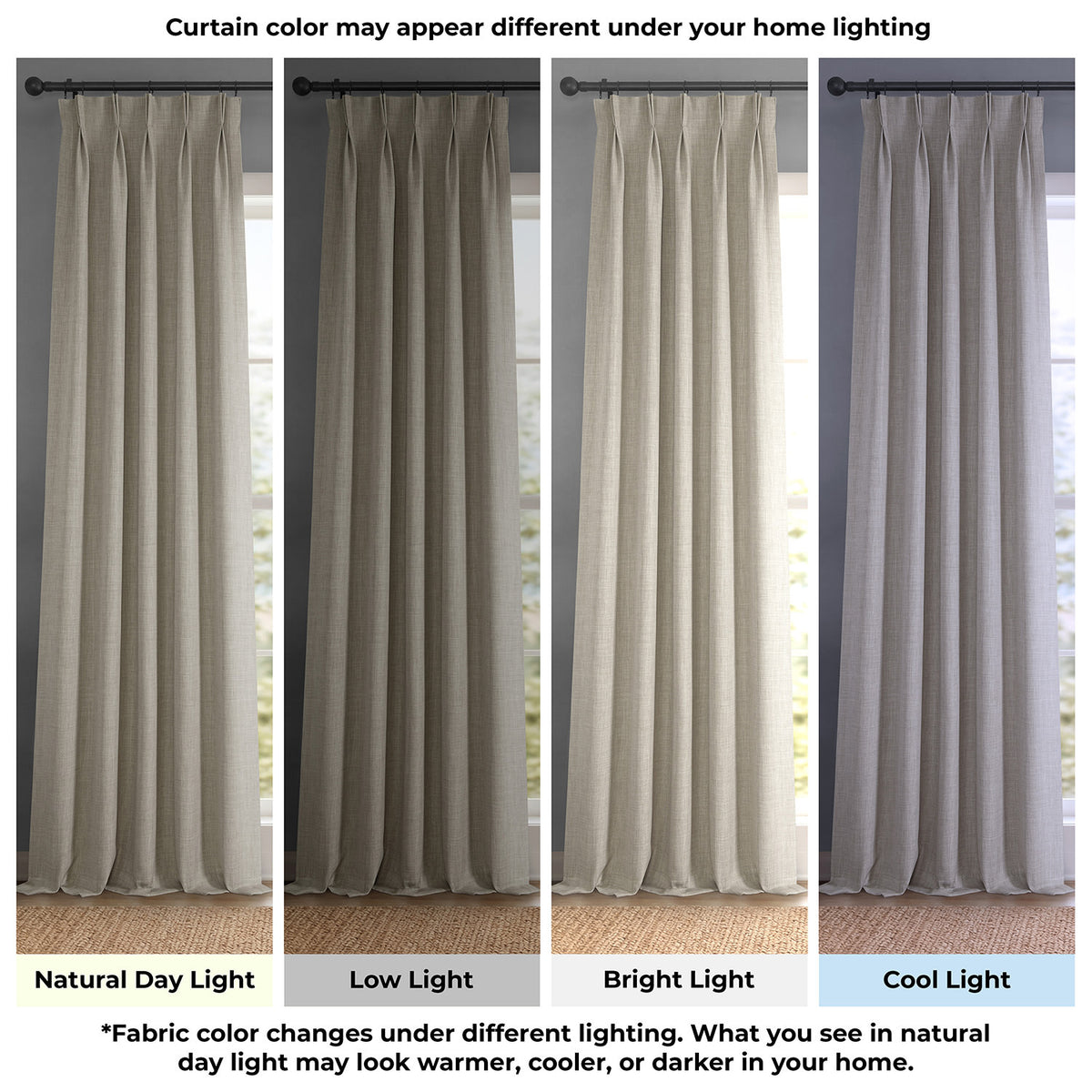 Oatmeal Pinch Pleat Textured Faux Linen Room Darkening Curtain