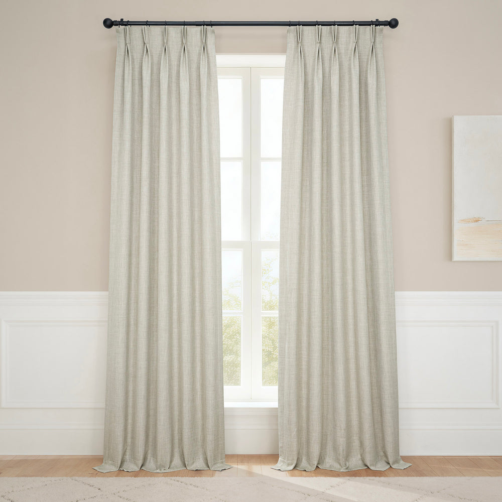 Oatmeal French Pleat Textured Faux Linen Room Darkening Curtain