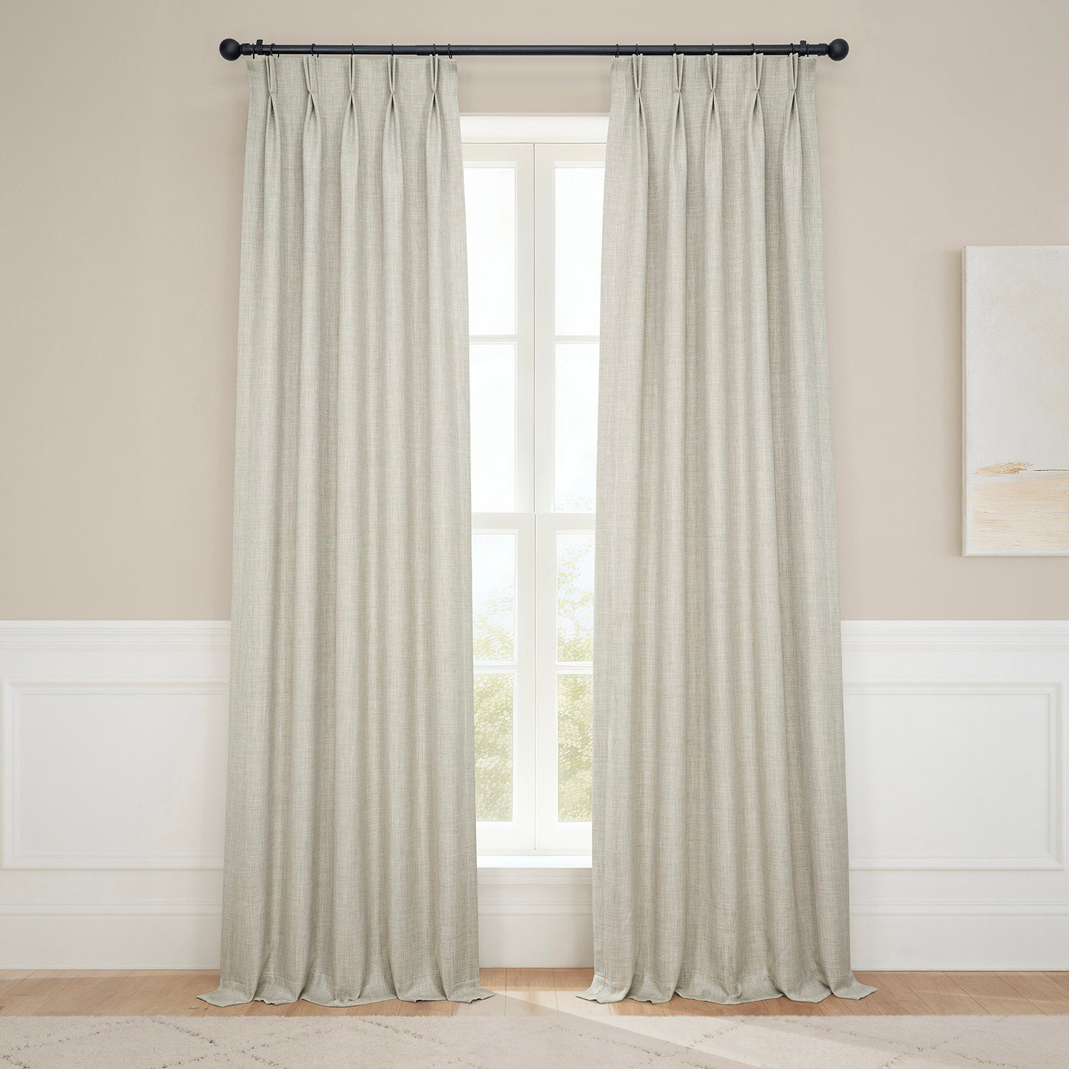 Oatmeal French Pleat Textured Faux Linen Room Darkening Curtain