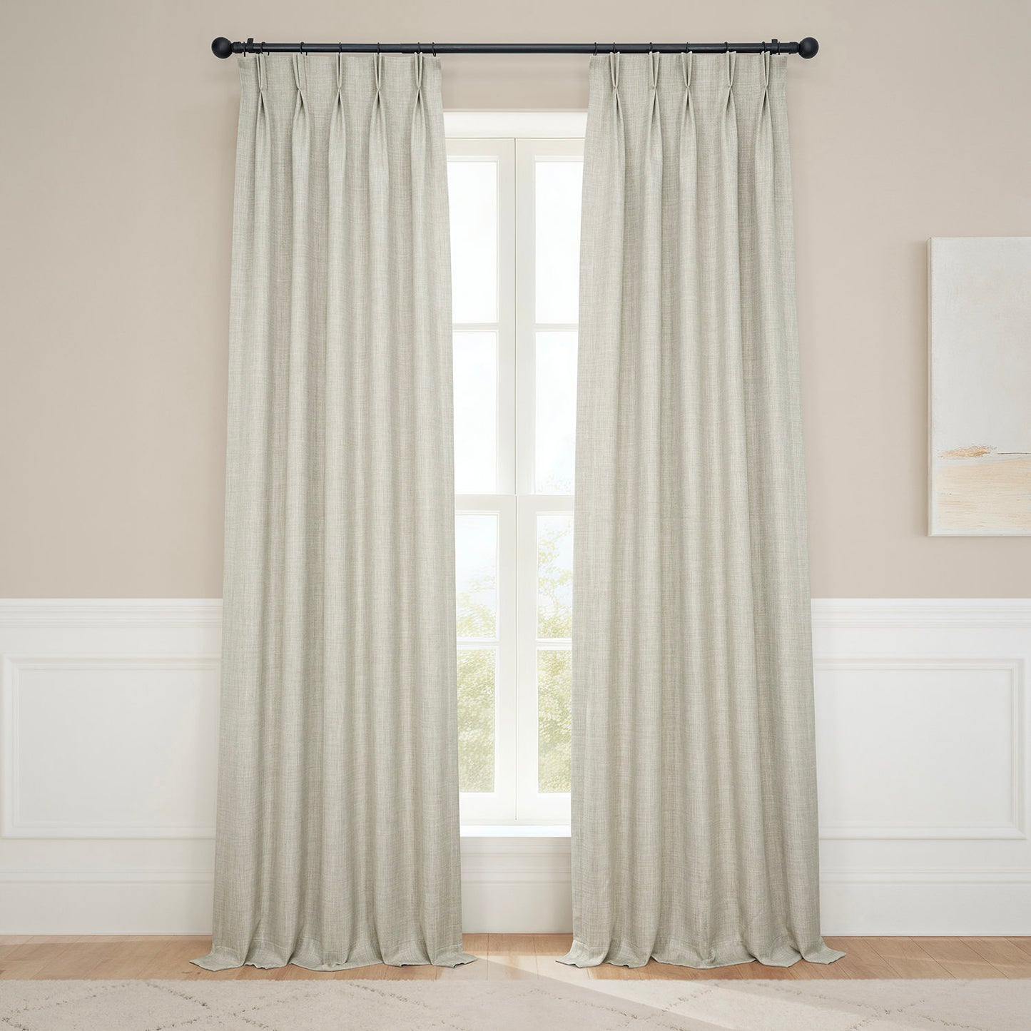 Oatmeal Pinch Pleat Textured Faux Linen Room Darkening Curtain