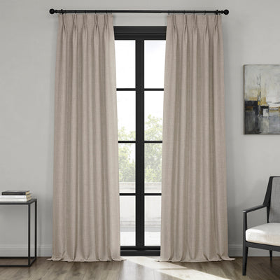 Oatmeal French Pleat Textured Faux Linen Room Darkening Curtain