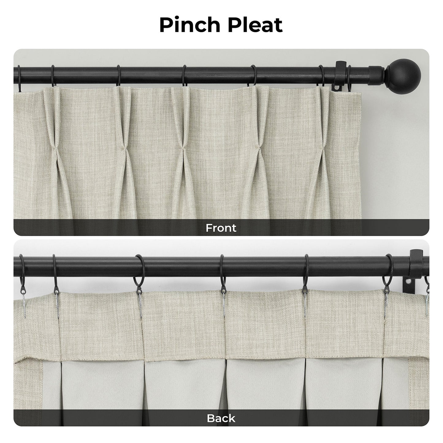 Oatmeal Pinch Pleat Textured Faux Linen Room Darkening Curtain