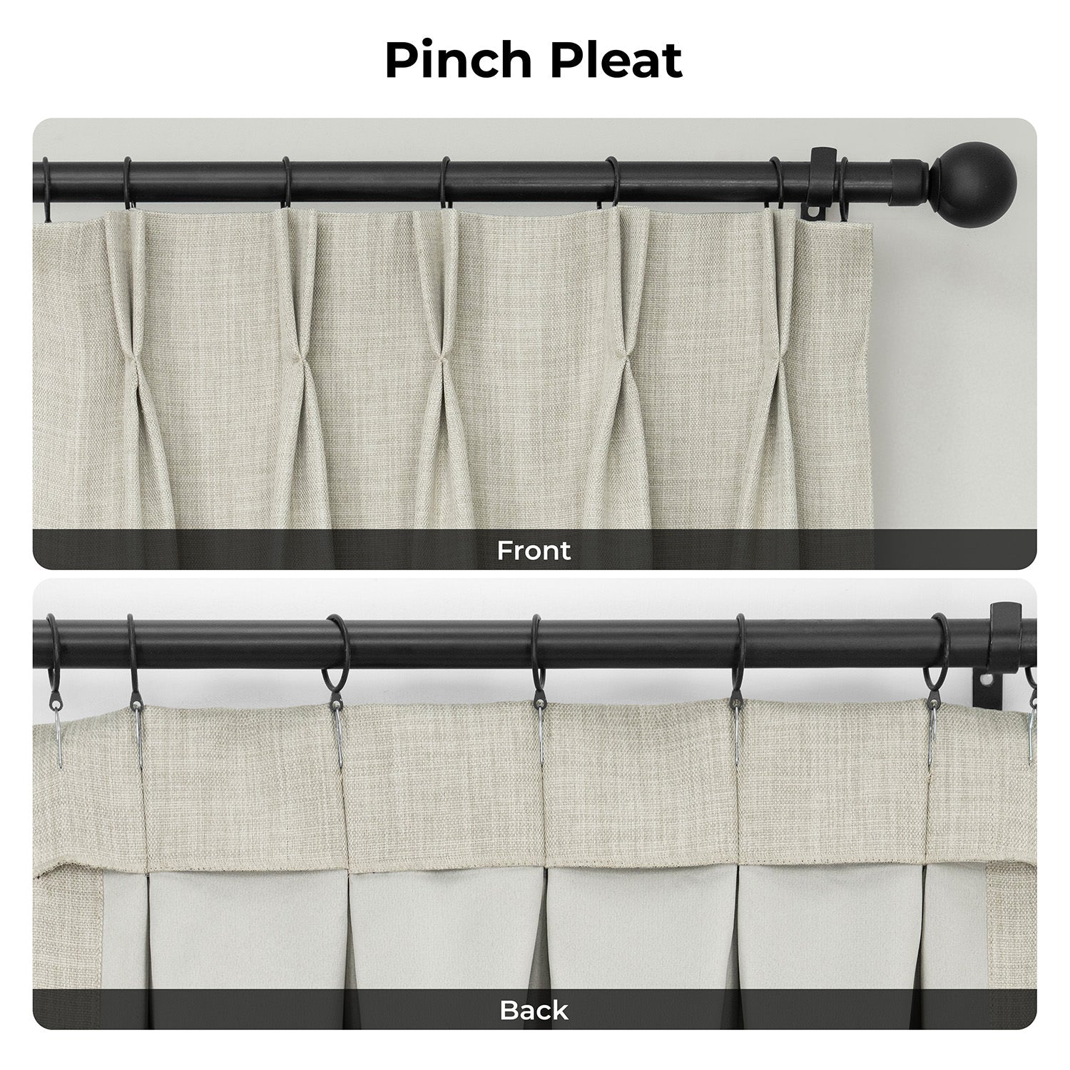 Oatmeal Pinch Pleat Textured Faux Linen Room Darkening Curtain