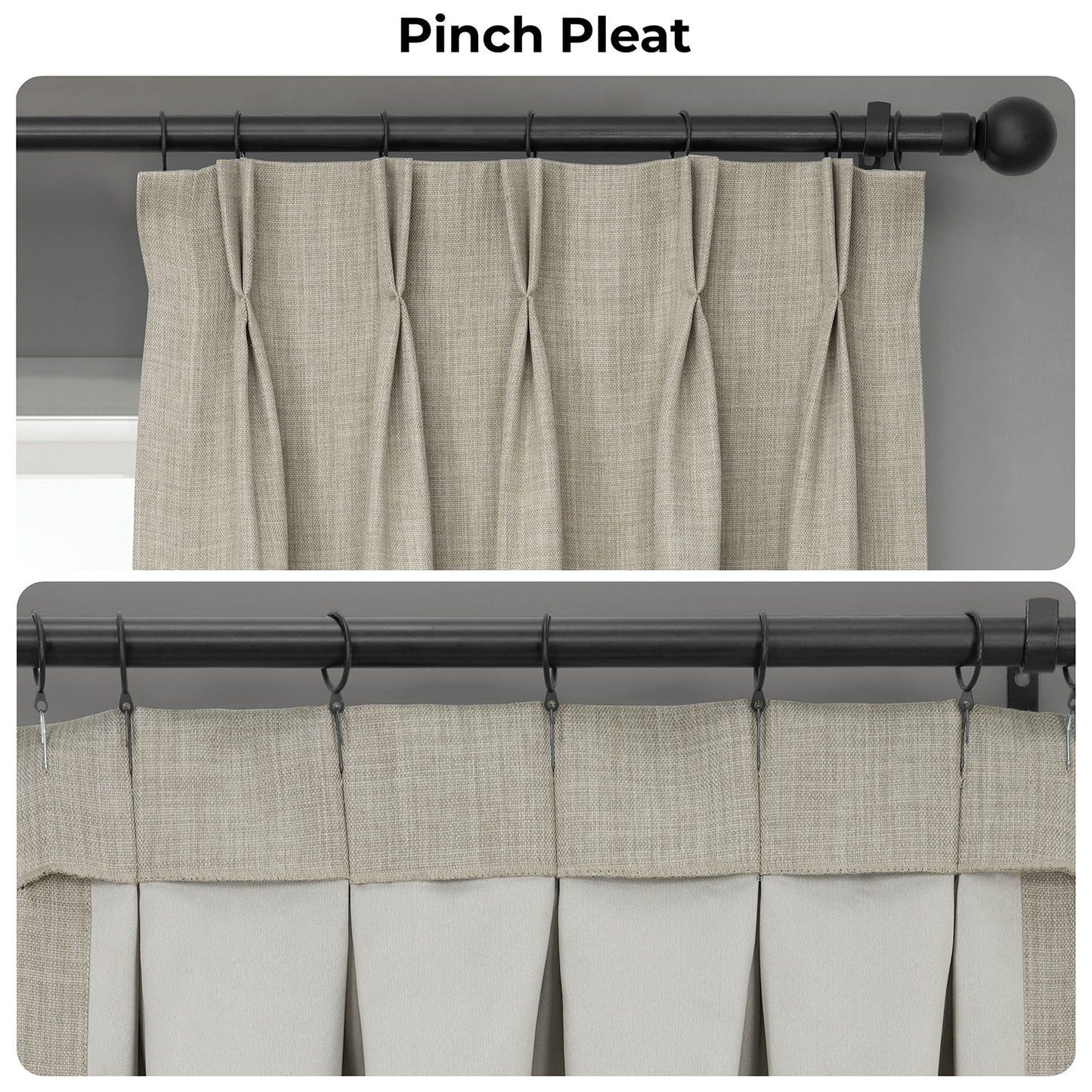Oatmeal Pinch Pleat Textured Faux Linen Room Darkening Curtain