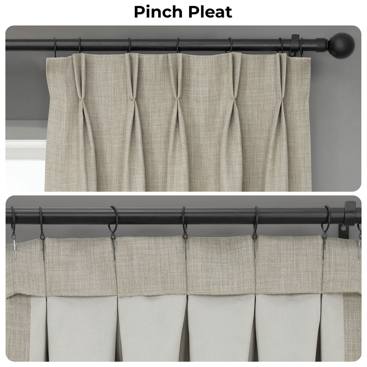 Oatmeal Pinch Pleat Textured Faux Linen Room Darkening Curtain
