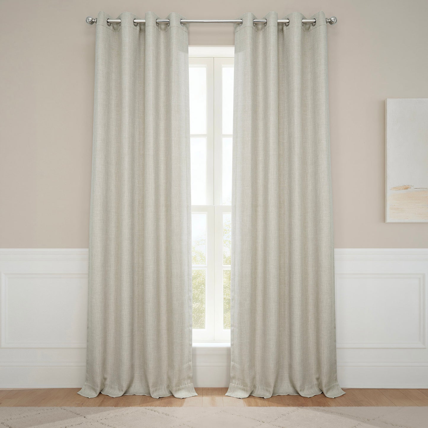 Oatmeal Grommet Textured Faux Linen Room Darkening Curtain