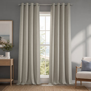 Oatmeal Grommet Textured Faux Linen Room Darkening Curtain