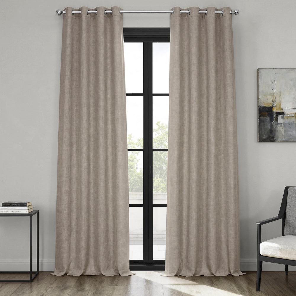 Oatmeal Grommet Textured Faux Linen Room Darkening Curtain