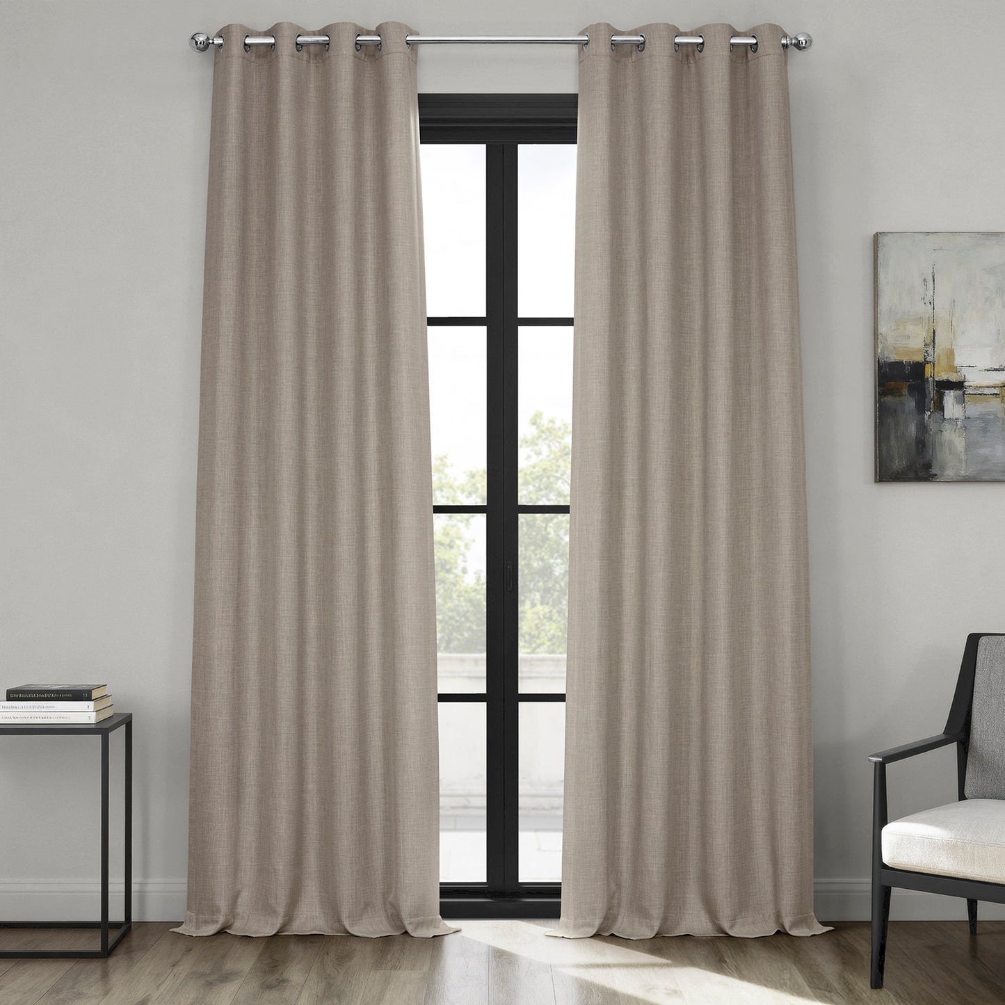 Oatmeal Grommet Textured Faux Linen Room Darkening Curtain