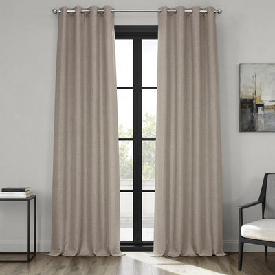 Oatmeal Grommet Textured Faux Linen Room Darkening Curtain