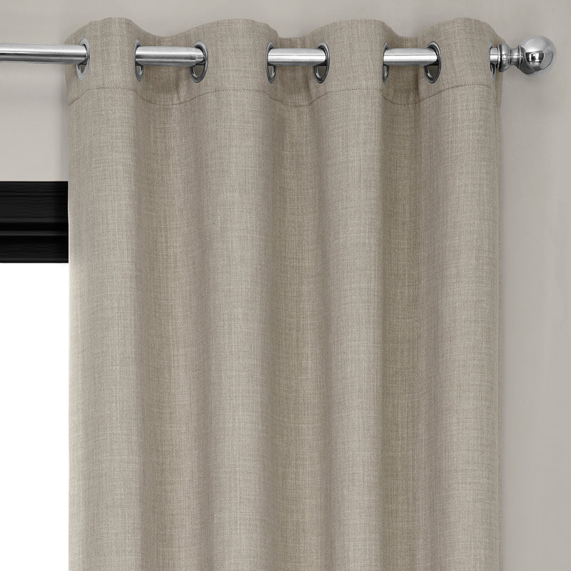 Oatmeal Grommet Textured Faux Linen Room Darkening Curtain