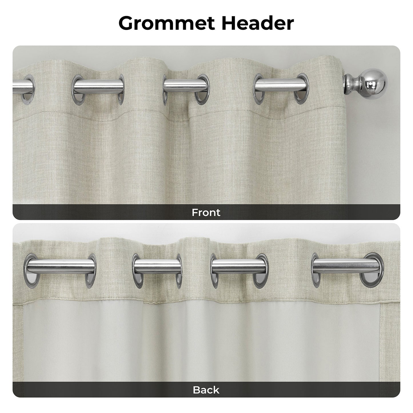 Oatmeal Grommet Textured Faux Linen Room Darkening Curtain