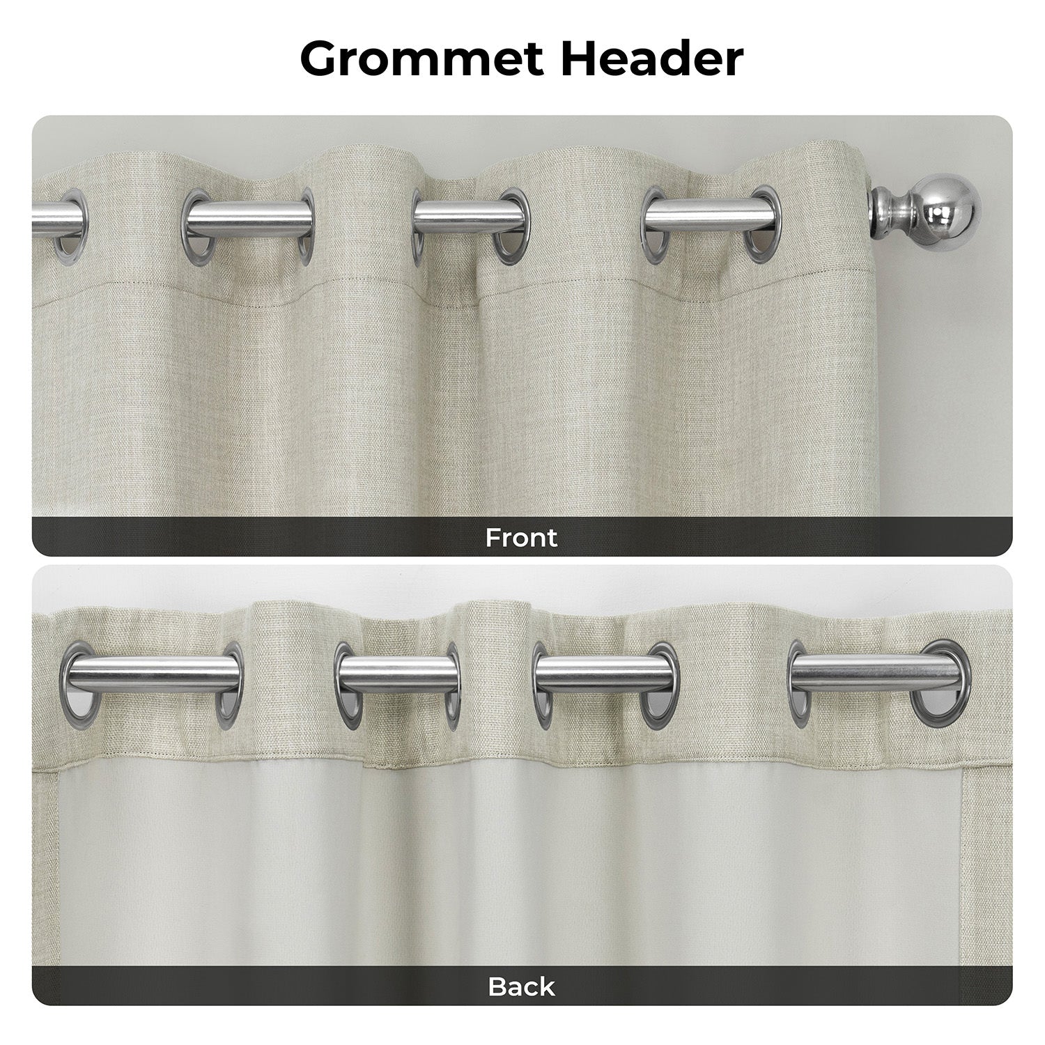 Oatmeal Grommet Textured Faux Linen Room Darkening Curtain