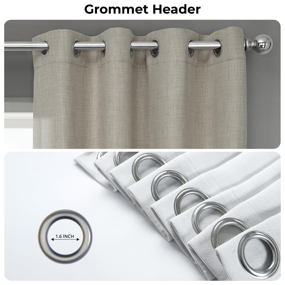 Oatmeal Grommet Textured Faux Linen Room Darkening Curtain