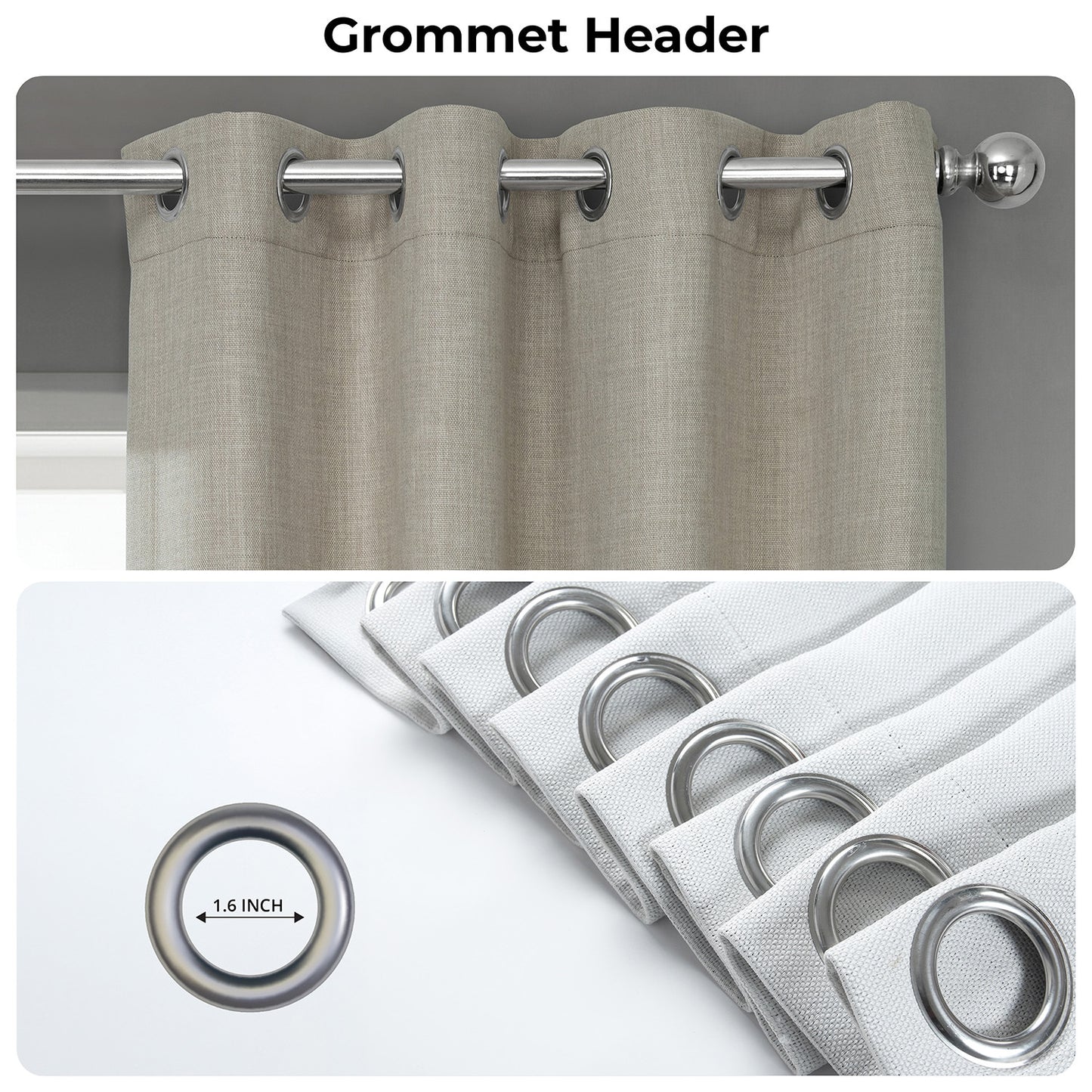 Oatmeal Grommet Textured Faux Linen Room Darkening Curtain