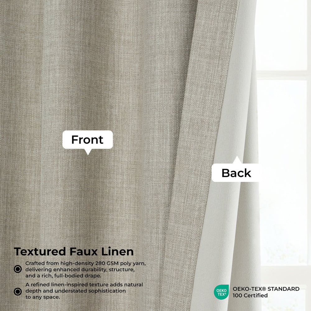 Oatmeal Textured Faux Linen Room Darkening Curtain