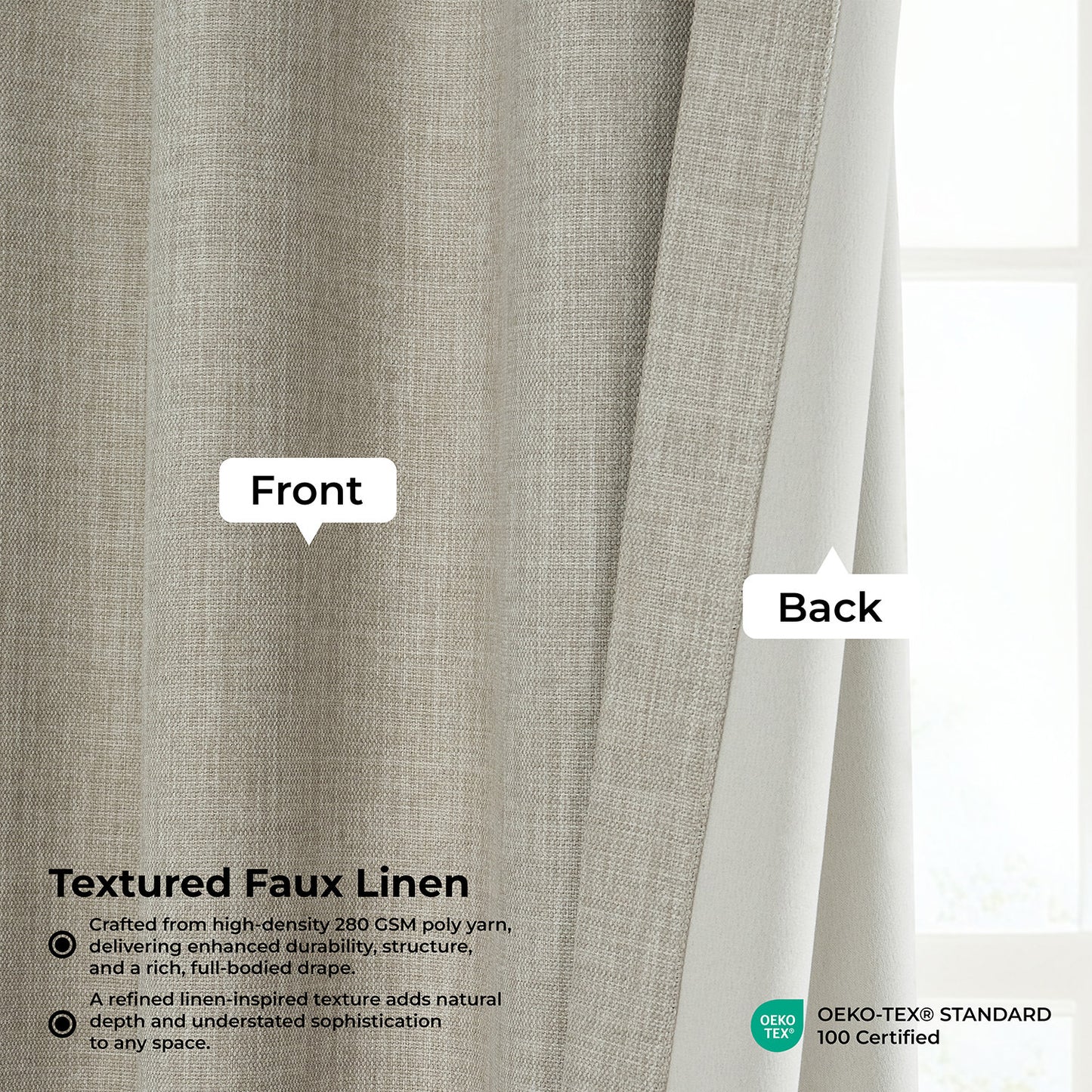 Oatmeal Textured Faux Linen Room Darkening Curtain