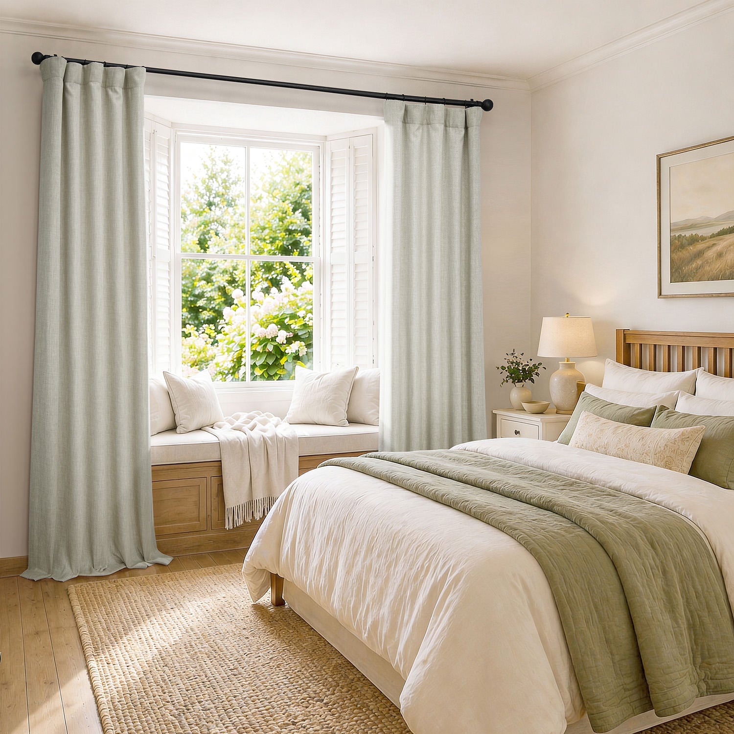 Oatmeal Textured Faux Linen Room Darkening Curtain