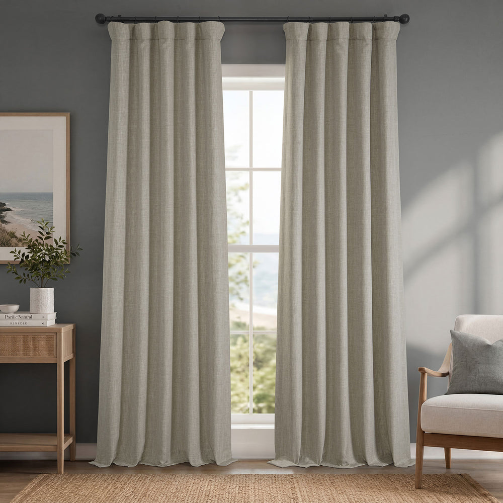 Oatmeal Textured Faux Linen Room Darkening Curtain
