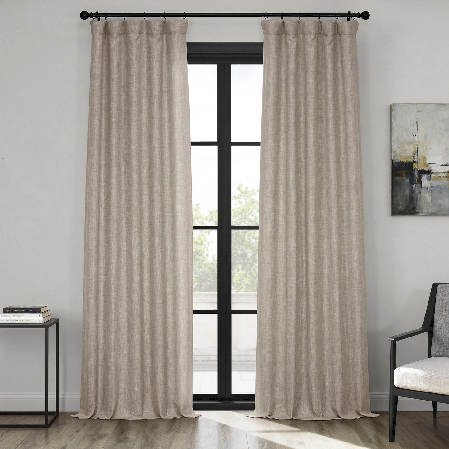 Oatmeal Textured Faux Linen Room Darkening Curtain
