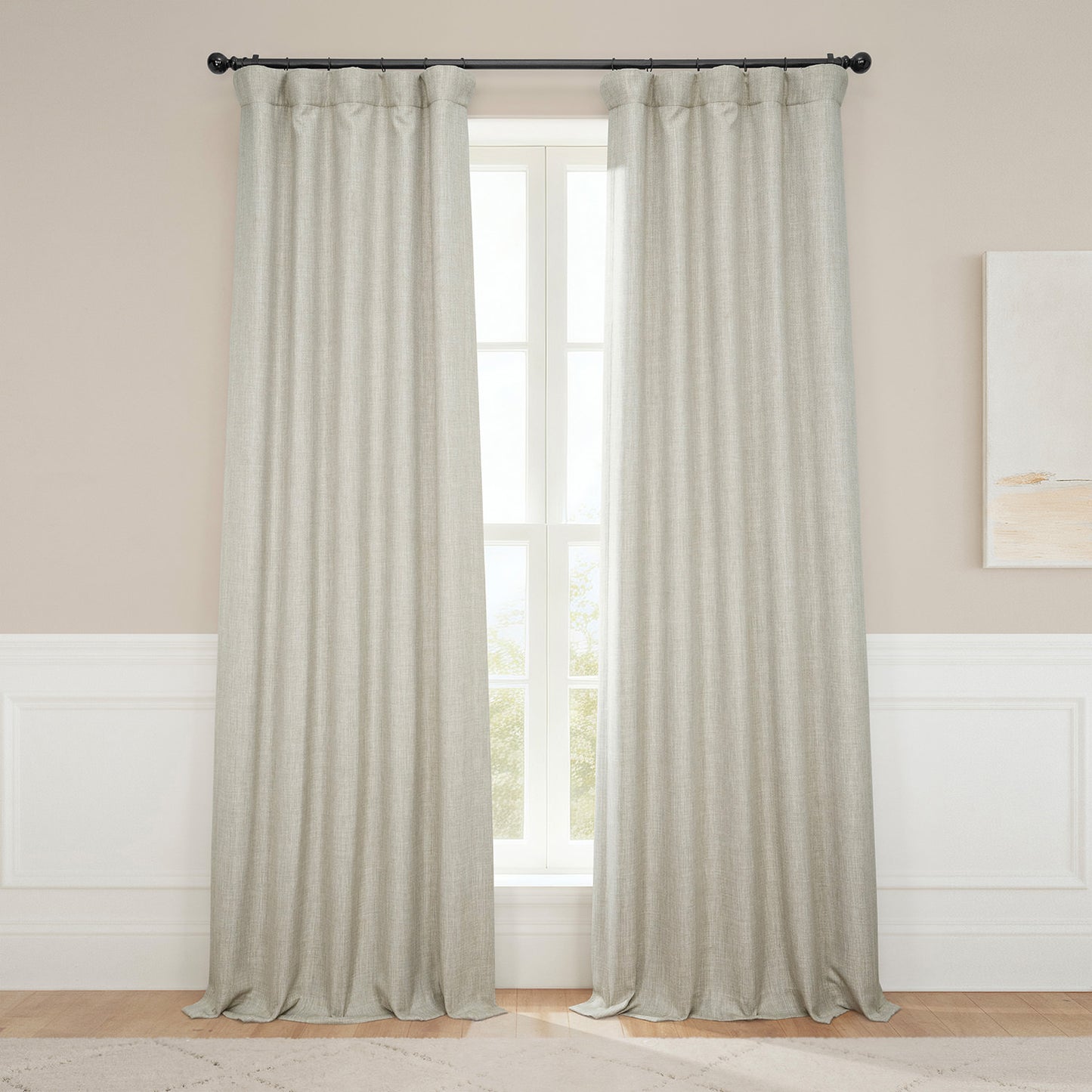 Oatmeal Textured Faux Linen Room Darkening Curtain