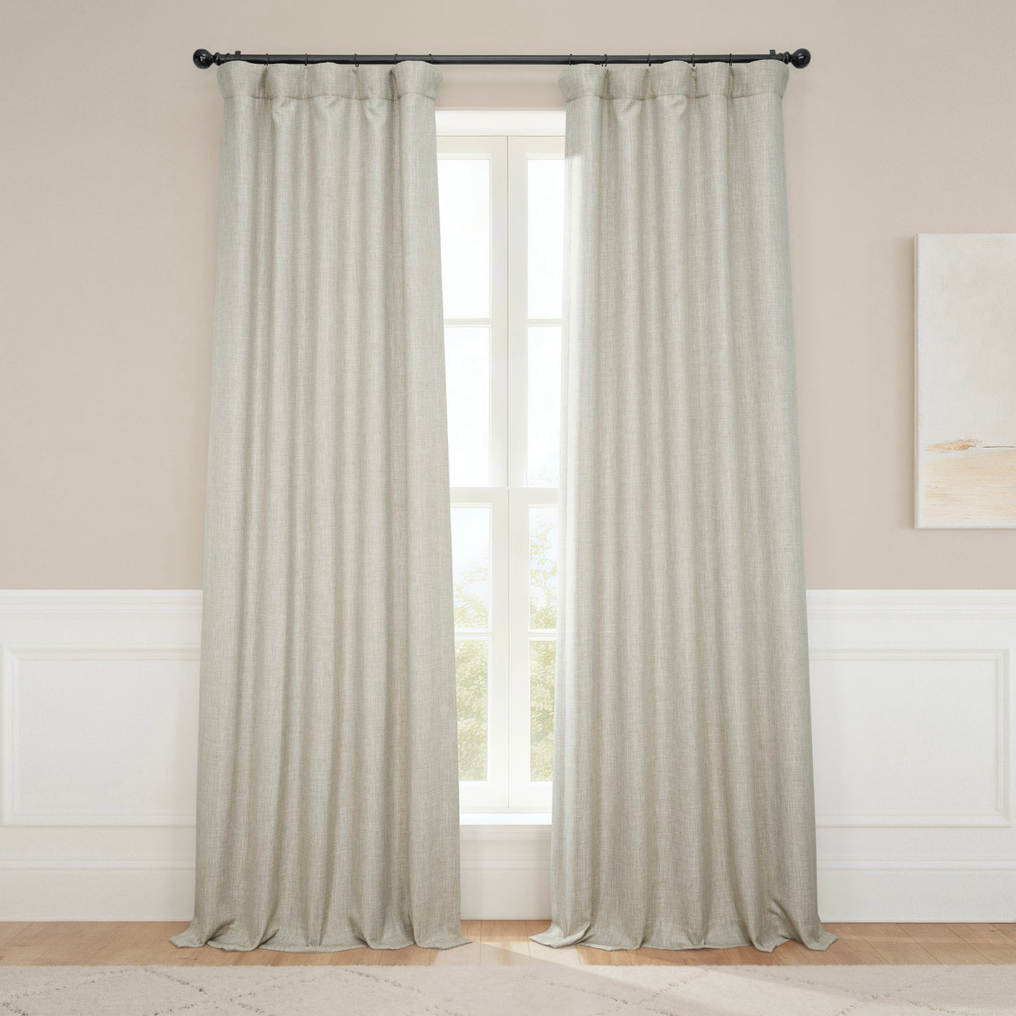 Oatmeal Textured Faux Linen Room Darkening Curtain