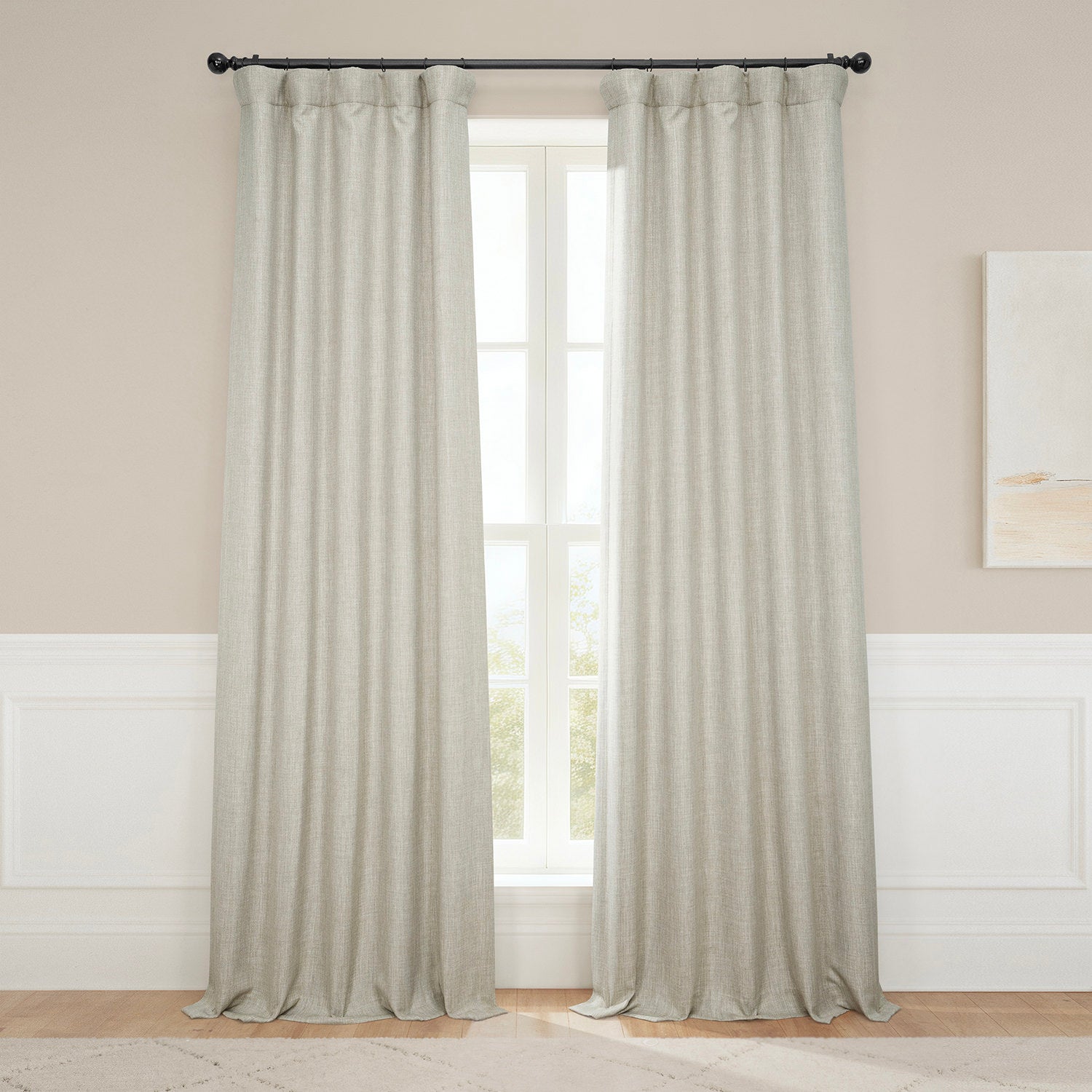 Oatmeal Textured Faux Linen Room Darkening Curtain
