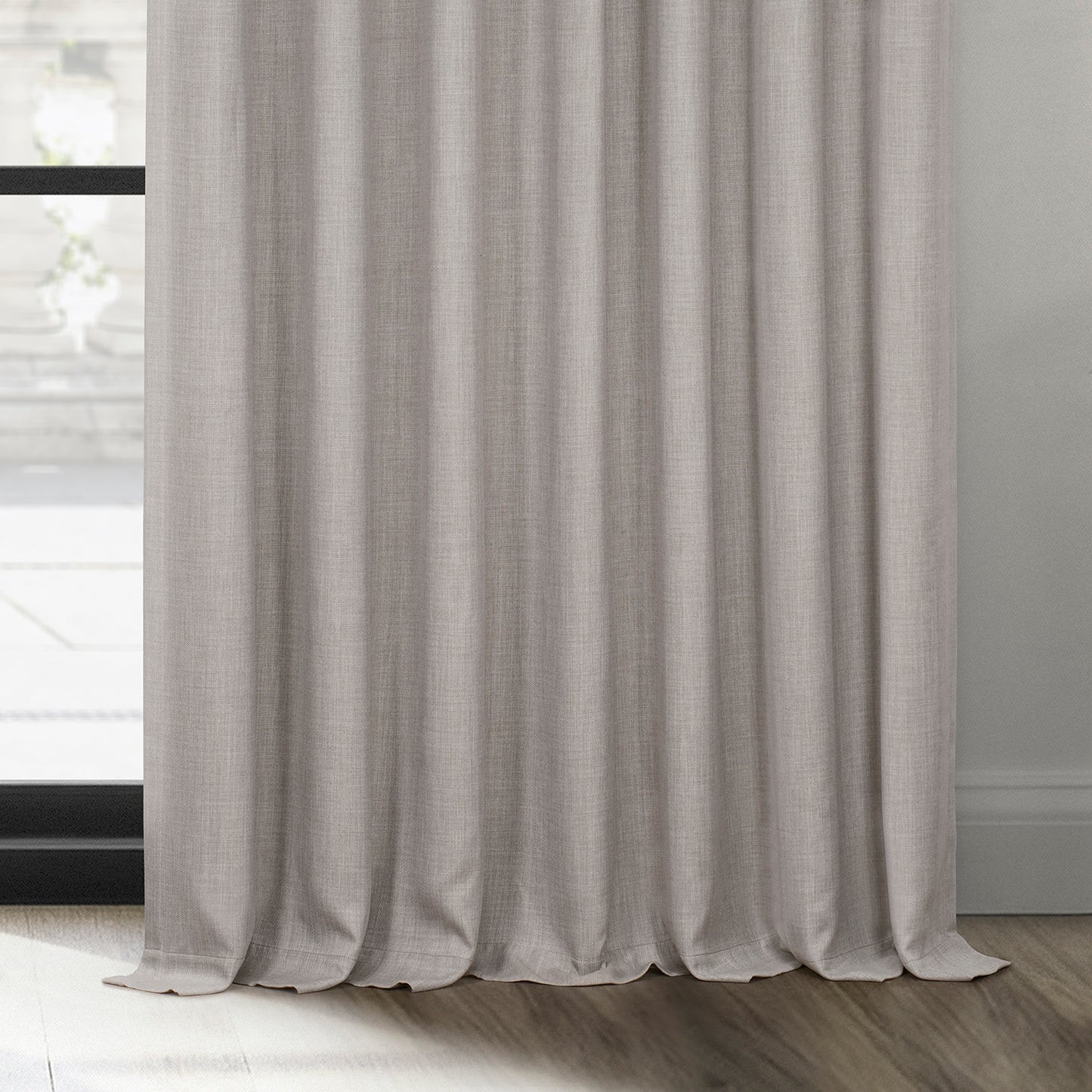 Clay Extra Wide Textured Faux Linen Room Darkening Curtain