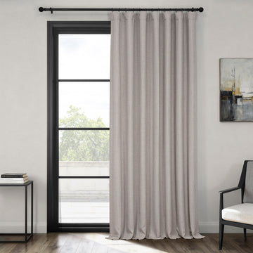 Clay Extra Wide Textured Faux Linen Room Darkening Curtain