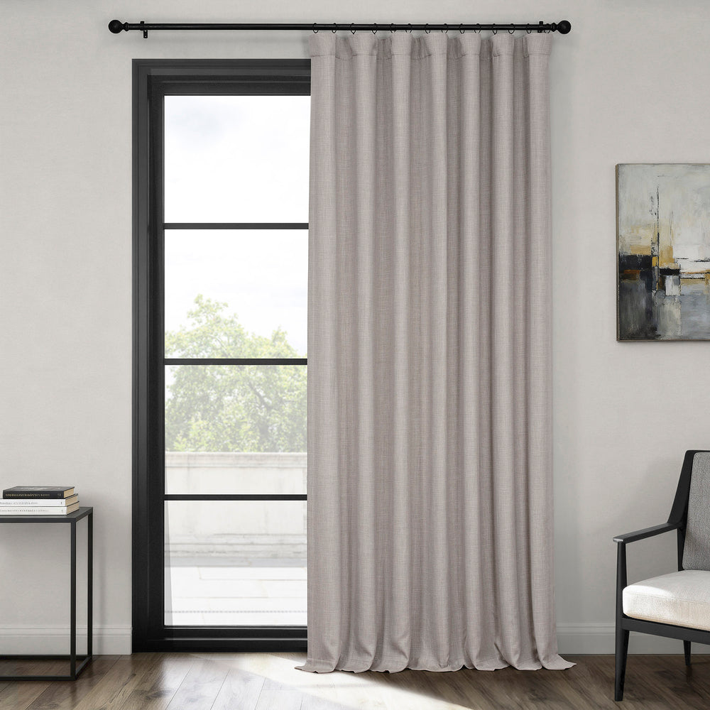 Clay Extra Wide Textured Faux Linen Room Darkening Curtain